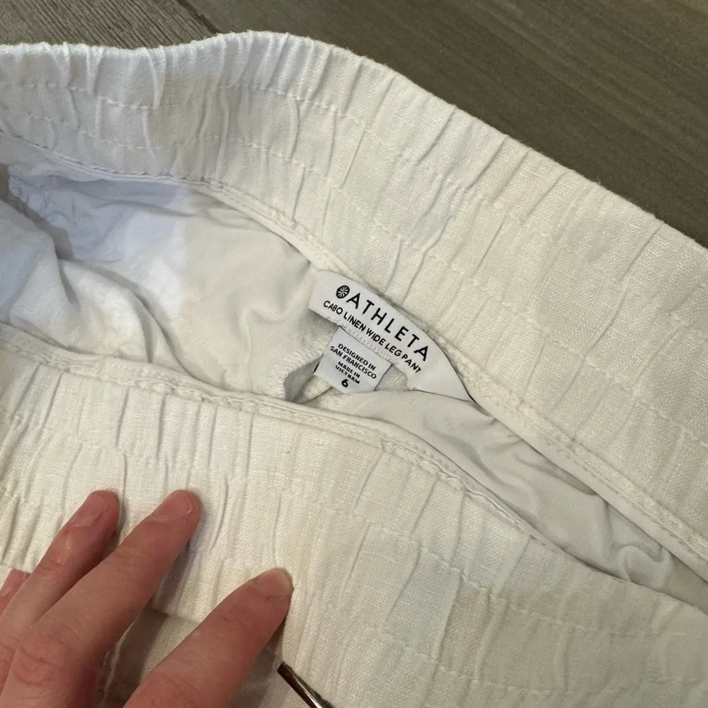 White Athleta Cabo Linen Wide Leg Pants - Picture 3 of 5